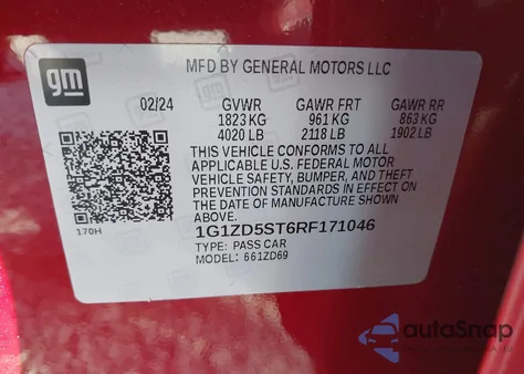 2024 Chevrolet Malibu Fwd 1Lt z USA, uszkodzony, nr VIN 1G1ZD5ST6RF171046